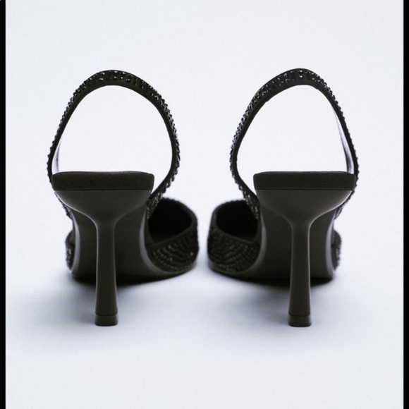 Zara Black pointed toe slingback heels with rhinestone detail Size 9 - Picture 9 of 9